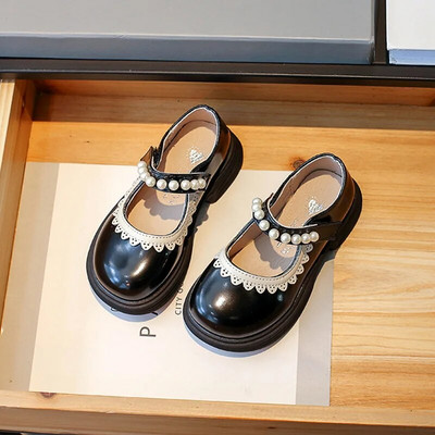 Moodsad lastejalatsid tüdrukule Mary Jane Kingad Pärlipärlitega rihm Printsess Nahast kingad Pidu must beež kausaalne lastejalatsid