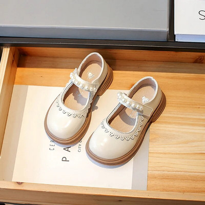 Moodsad lastejalatsid tüdrukule Mary Jane Kingad Pärlipärlitega rihm Printsess Nahast kingad Pidu must beež kausaalne lastejalatsid