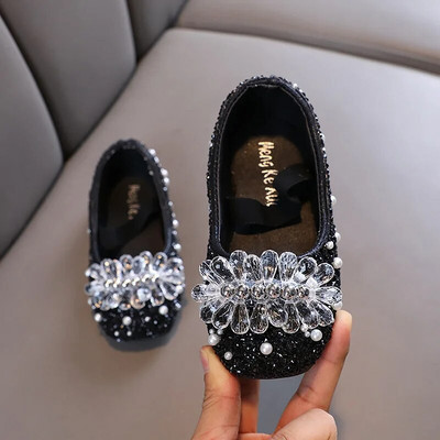 Bērnu apavi Princešu meiteņu deju ādas apavi Vienkrāsaini Bling Rhinestone modes ballīte ar mīkstu apakšu Neslīdoši kāzu apavi