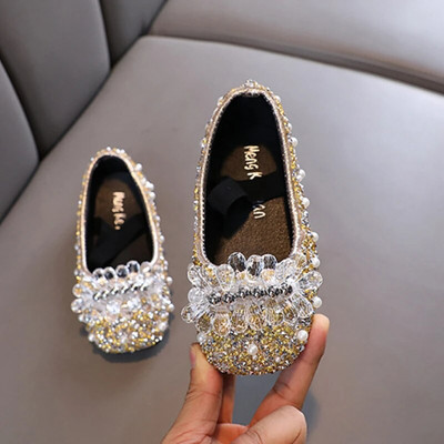 Bērnu apavi Princešu meiteņu deju ādas apavi Vienkrāsaini Bling Rhinestone modes ballīte ar mīkstu apakšu Neslīdoši kāzu apavi