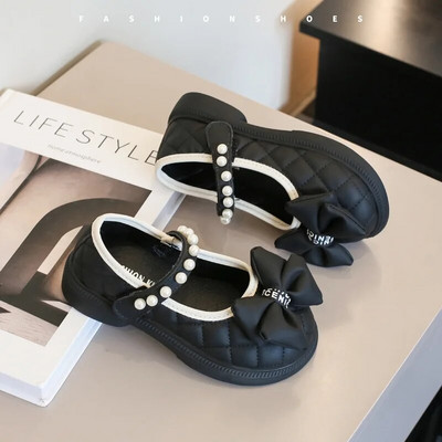 Modes Kids Mary Jane Apavi Rudens Neslīdoši Elpojoši Bērnu Princešu Apavi Bowknot Biezas zoles Causal Meiteņu ādas apavi