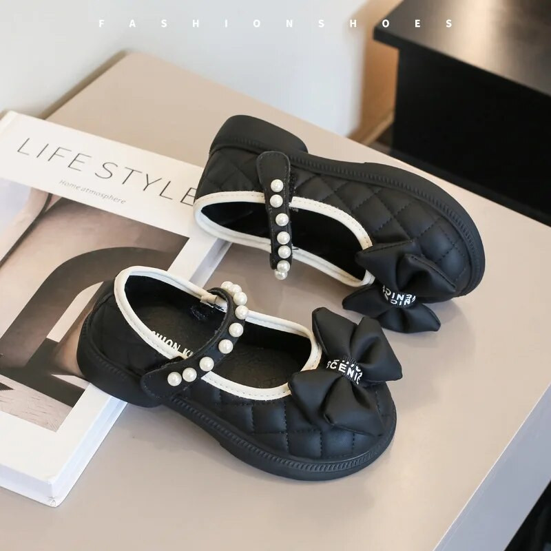 Modes Kids Mary Jane Apavi Rudens Neslīdoši Elpojoši Bērnu Princešu Apavi Bowknot Biezas zoles Causal Meiteņu ādas apavi