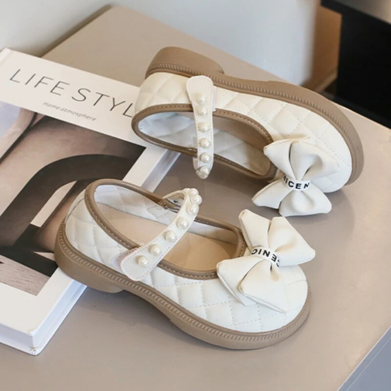 Modes Kids Mary Jane Apavi Rudens Neslīdoši Elpojoši Bērnu Princešu Apavi Bowknot Biezas zoles Causal Meiteņu ādas apavi