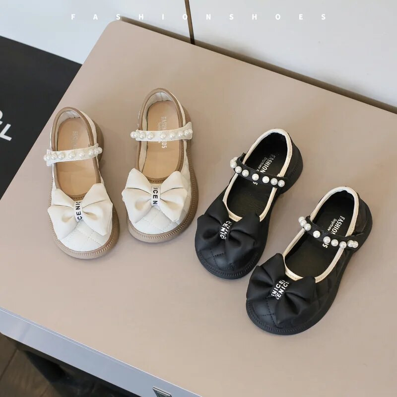 Modes Kids Mary Jane Apavi Rudens Neslīdoši Elpojoši Bērnu Princešu Apavi Bowknot Biezas zoles Causal Meiteņu ādas apavi