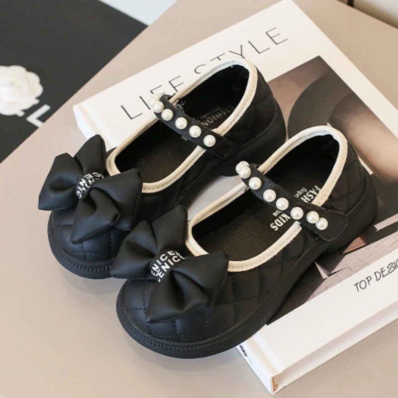 Modes Kids Mary Jane Apavi Rudens Neslīdoši Elpojoši Bērnu Princešu Apavi Bowknot Biezas zoles Causal Meiteņu ādas apavi