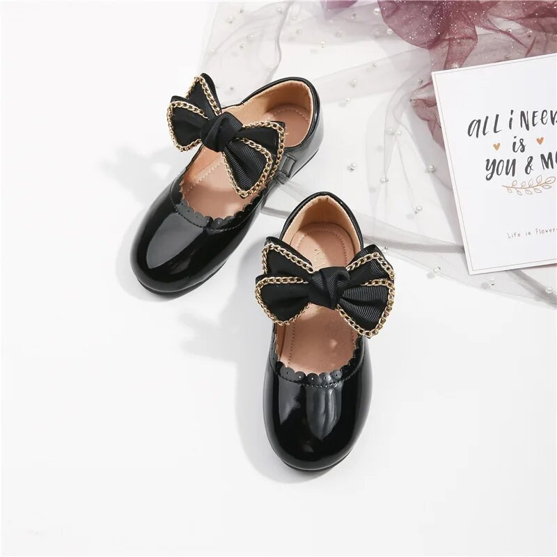 Väikelapsed Tüdrukud Mustad Kingad Lastele Libisemiskindlad Nahast Laste Kleit Kingad Pehme tallaga Printsess Magus suure liblikasõlmega Uus