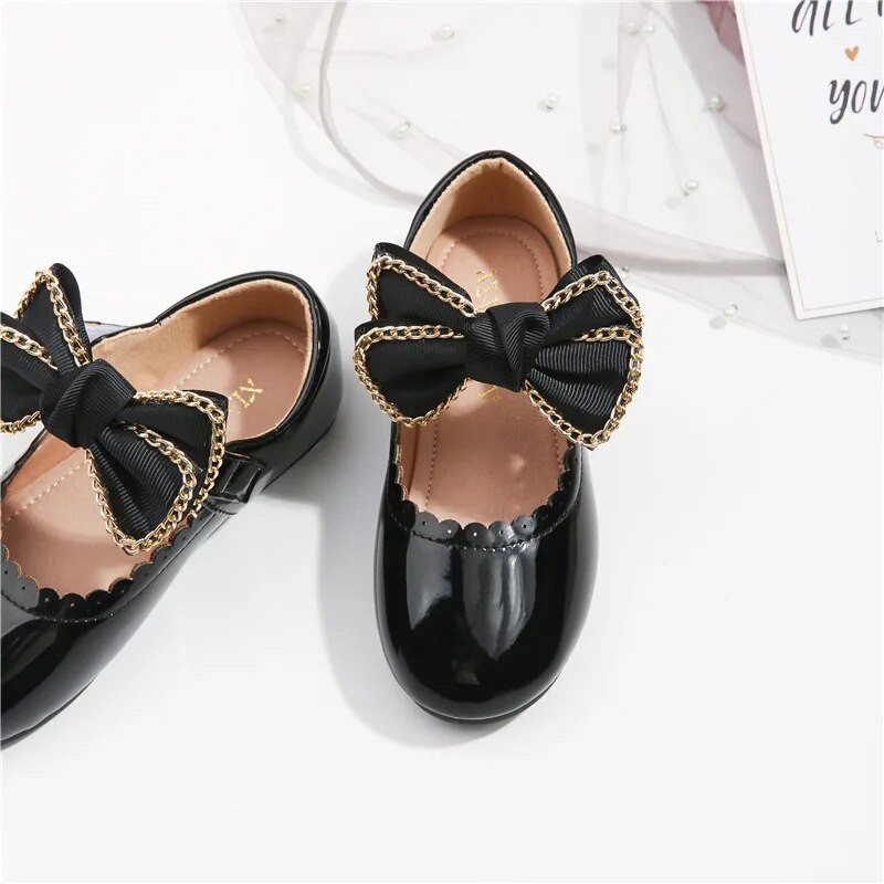 Väikelapsed Tüdrukud Mustad Kingad Lastele Libisemiskindlad Nahast Laste Kleit Kingad Pehme tallaga Printsess Magus suure liblikasõlmega Uus