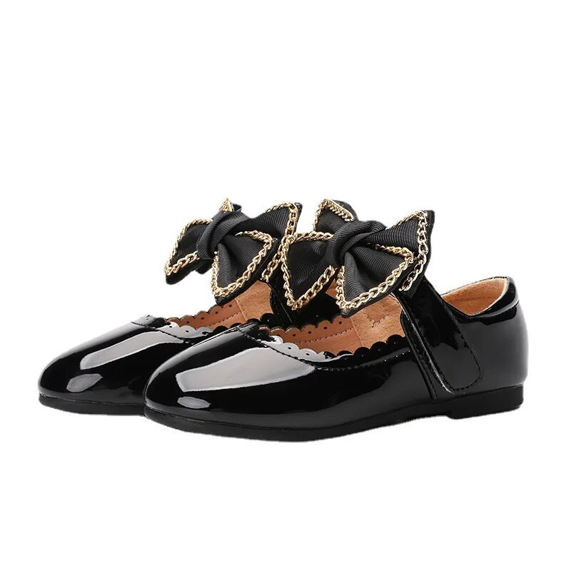 Väikelapsed Tüdrukud Mustad Kingad Lastele Libisemiskindlad Nahast Laste Kleit Kingad Pehme tallaga Printsess Magus suure liblikasõlmega Uus