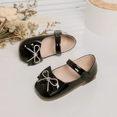 2023. gada rudens meiteņu ādas apavi Mērijas Džeinas modes spīdīgi, plakani bērnu apavi ar āķi