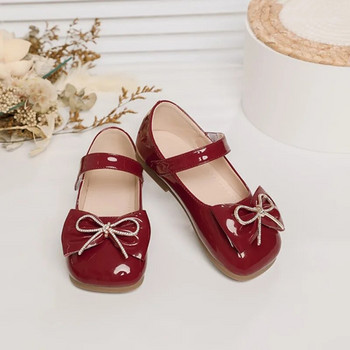 2023 Φθινοπωρινά δερμάτινα παπούτσια για κορίτσια Mary Jane Fashion γυαλιστερά Παιδικά Flat παπούτσια Hook-loop Rhinestone Bowknot Παιδικά παπούτσια Princess