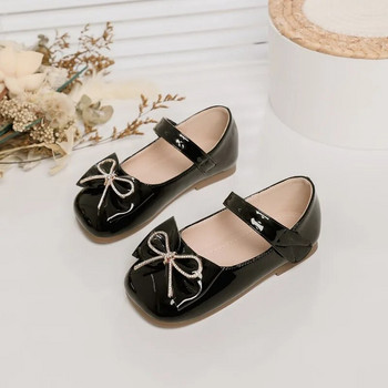 2023 Φθινοπωρινά δερμάτινα παπούτσια για κορίτσια Mary Jane Fashion γυαλιστερά Παιδικά Flat παπούτσια Hook-loop Rhinestone Bowknot Παιδικά παπούτσια Princess