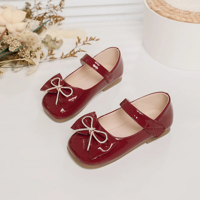2023. gada rudens meiteņu ādas apavi Mērijas Džeinas modes spīdīgi, plakani bērnu apavi ar āķi