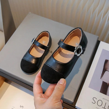 Обувки за момиче Black Mary Jane 2023 Пролет Есен Нови прости детски пачуърк кожени обувки Модни меки ежедневни детски обувки на принцеса
