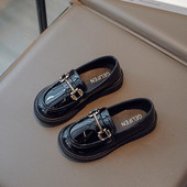 Skolas apavi meitenei rudens melni klaipi Princese Neslīdoši plakani apavi bērniem Maziem bērniem Modes ikdienas glancēti skolas apavi