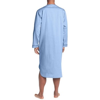 Douhoow Men Kaftan Dubai Robe Едноцветна свободна саудитска арабска нощница с дълги ръкави и джобове Спално облекло Нощница