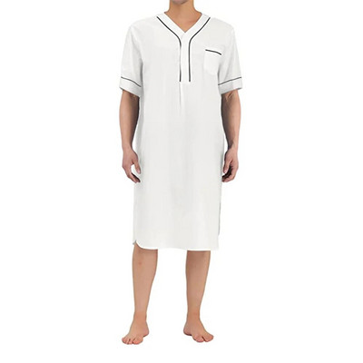 Douhoow férfi Kaftan Dubai köntös egyszínű bő szaúd-arab hosszú ujjú hálóing zsebekkel Hálóruha Hálóing