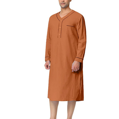 Douhoow férfi Kaftan Dubai köntös egyszínű bő szaúd-arab hosszú ujjú hálóing zsebekkel Hálóruha Hálóing