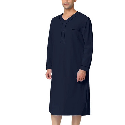 Douhoow férfi Kaftan Dubai köntös egyszínű bő szaúd-arab hosszú ujjú hálóing zsebekkel Hálóruha Hálóing