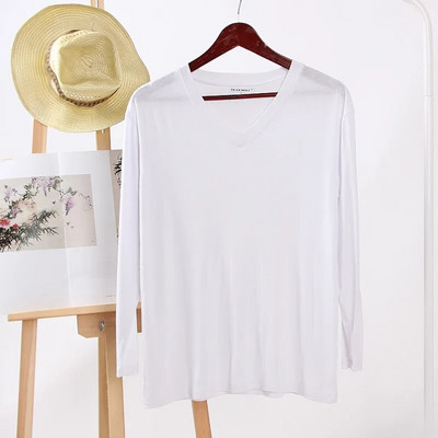 Nauji pavasario ir vasaros vyriški marškinėliai Modaliniai vienspalviai V formos iškirpte ilgomis rankovėmis apatiniai marškinėliai pižamos Paprastos namų priežiūros miegui skirtos viršūnės