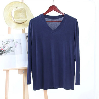 Nauji pavasario ir vasaros vyriški marškinėliai Modaliniai vienspalviai V formos iškirpte ilgomis rankovėmis apatiniai marškinėliai pižamos Paprastos namų priežiūros miegui skirtos viršūnės