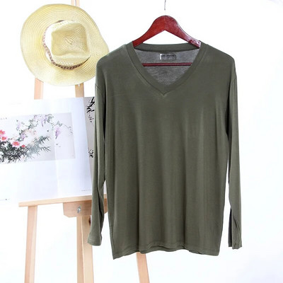 Nauji pavasario ir vasaros vyriški marškinėliai Modaliniai vienspalviai V formos iškirpte ilgomis rankovėmis apatiniai marškinėliai pižamos Paprastos namų priežiūros miegui skirtos viršūnės