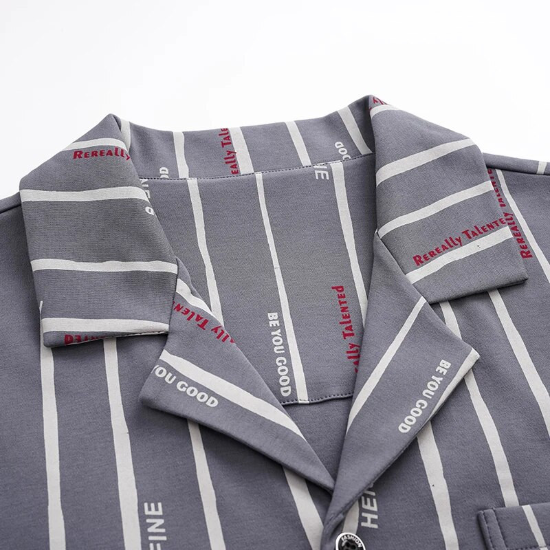 Velika veličina L-3XL Jesenski pleteni pamučni komplet pidžama Muška odjeća za spavanje dugih rukava Noćna odijela na pruge Pidžame Domaća odjeća