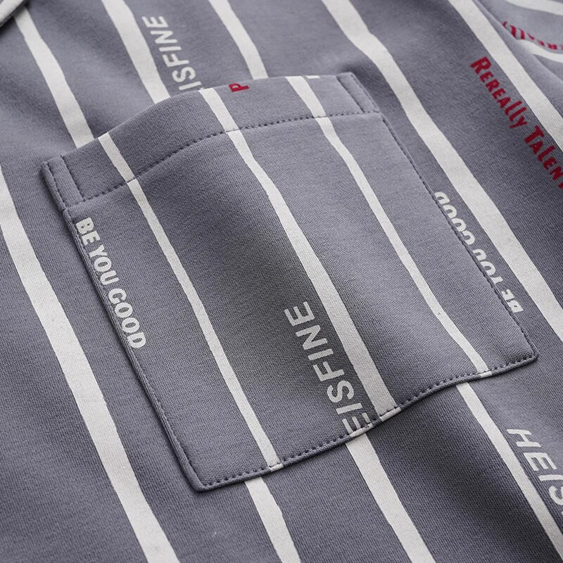 Velika veličina L-3XL Jesenski pleteni pamučni komplet pidžama Muška odjeća za spavanje dugih rukava Noćna odijela na pruge Pidžame Domaća odjeća