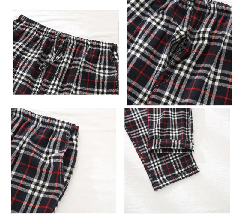 Pidžama hlače Muške flanelske pamučne jesenske i zimske četkane karirane duge hlače Topla kućna odjeća Hlače Muška spavaća odjeća Pidžama Homme