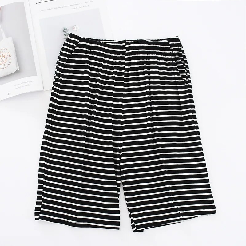 Ljetne muške pidžame Prevelike široke kućne kratke hlače s pet točaka, ležerne, tanke, modalne pruge, prozračne kućne hlače