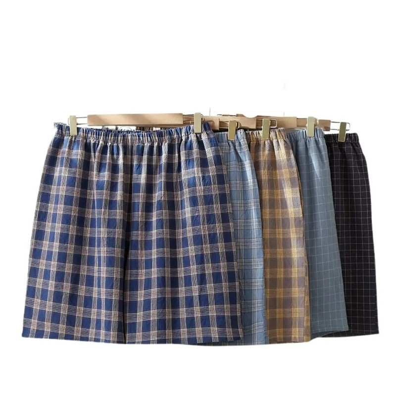 100 KG nove ljetne muške kratke hlače od 100% pamučne tkanine, tanke, prozračne, veće veličine, jednostavne rešetkaste kućne hlače, pidžame, hlače za spavanje