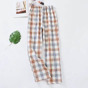 Fdfklak Изпрана памучна карирана пижама Панталон Мъжки домашни панталони с тъкани джобове Ежедневни свободни мъжки панталони за сън Pantalones De Mujer