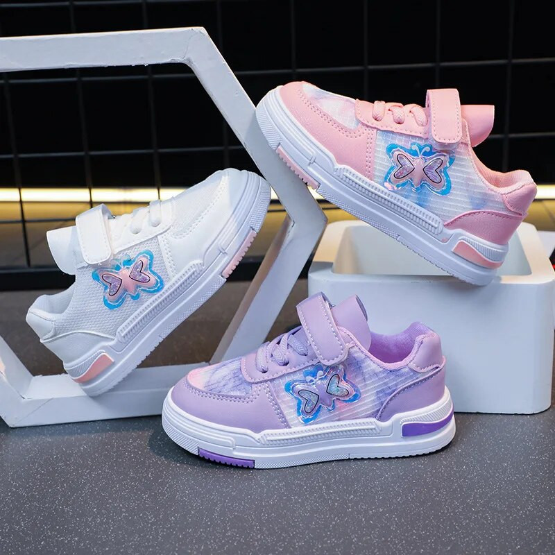 Dječje tenisice Butterfly Sweet Girls Sneakers Hook & Loop Spring Simple 2023 Dječje cipele Princess Ležerne sportske cipele Korean