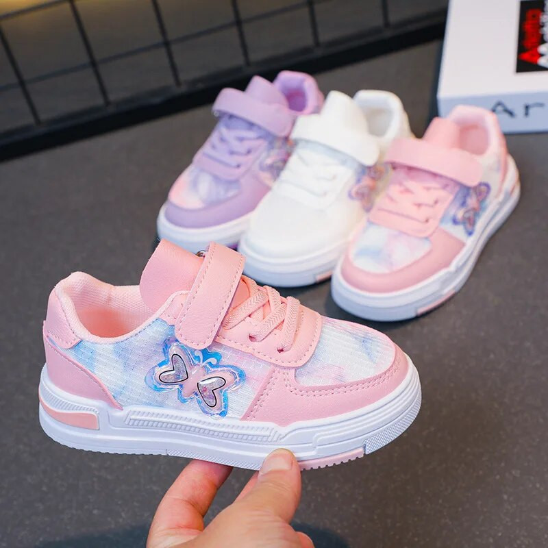 Dječje tenisice Butterfly Sweet Girls Sneakers Hook & Loop Spring Simple 2023 Dječje cipele Princess Ležerne sportske cipele Korean
