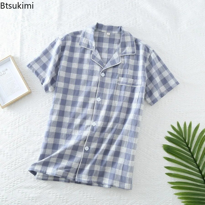 2023, muške ležerne pamučne majice za spavanje kratkih rukava, krep pidžame od 100% pamučne gaze velike veličine, široke kućne usluge Ženska kućna odjeća