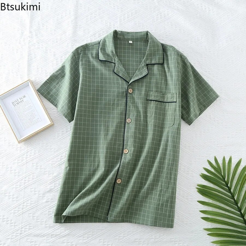 2023, muške ležerne pamučne majice za spavanje kratkih rukava, krep pidžame od 100% pamučne gaze velike veličine, široke kućne usluge Ženska kućna odjeća