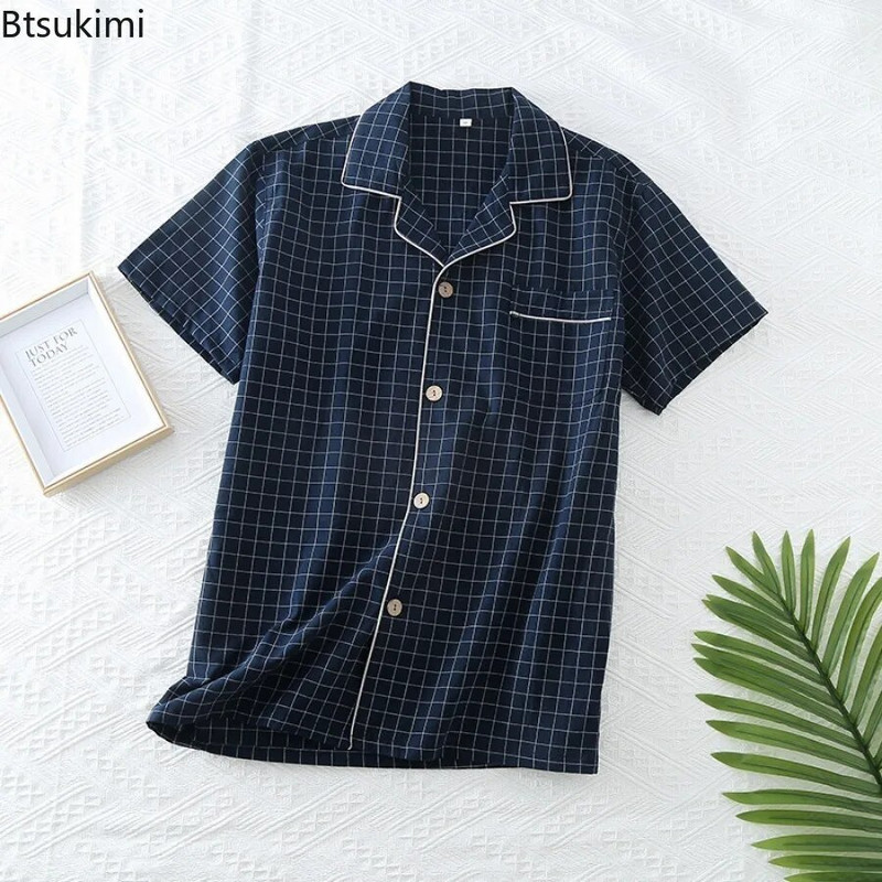 2023, muške ležerne pamučne majice za spavanje kratkih rukava, krep pidžame od 100% pamučne gaze velike veličine, široke kućne usluge Ženska kućna odjeća