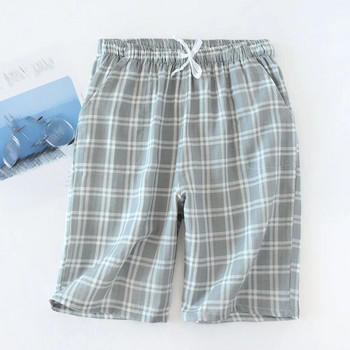 Памучни мъжки летни ежедневни свободни ластични талии карирани долнища на пижами къси панталони спално облекло с шнурове дълги боксерки