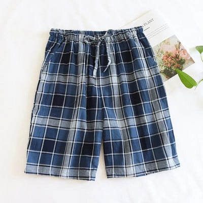 Proljeće ljeto Muški novi stil 100% pamuk gaze kratke hlače Ležerne muške pidžame Muške karirane kućne hlače veće veličine Muški donji dio