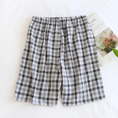 Proljeće ljeto Muški novi stil 100% pamuk gaze kratke hlače Ležerne muške pidžame Muške karirane kućne hlače veće veličine Muški donji dio