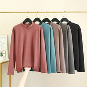 Jednobojna donja majica s polu visokim ovratnikom za muške obostrane plišane podebljane jesenske i zimske muške majice dugih rukava