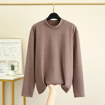 Μονόχρωμο μπλουζάκι υποστρώματος με μισό ψηλό γιακά για ανδρικό μακρυμάνικο μπλουζάκι διπλής όψης, βελούδινο φθινόπωρο και χειμώνα