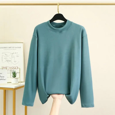 Jednobojna donja majica s polu visokim ovratnikom za muške obostrane plišane podebljane jesenske i zimske muške majice dugih rukava