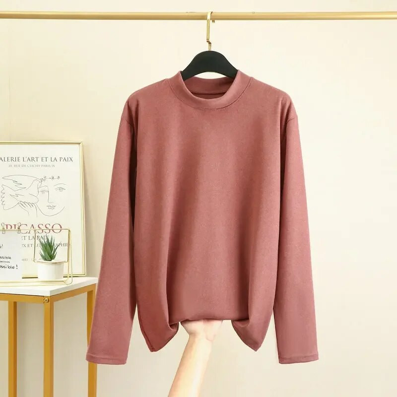 Jednobojna donja majica s polu visokim ovratnikom za muške obostrane plišane podebljane jesenske i zimske muške majice dugih rukava