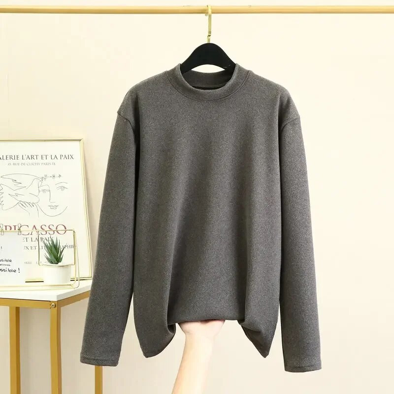 Jednobojna donja majica s polu visokim ovratnikom za muške obostrane plišane podebljane jesenske i zimske muške majice dugih rukava