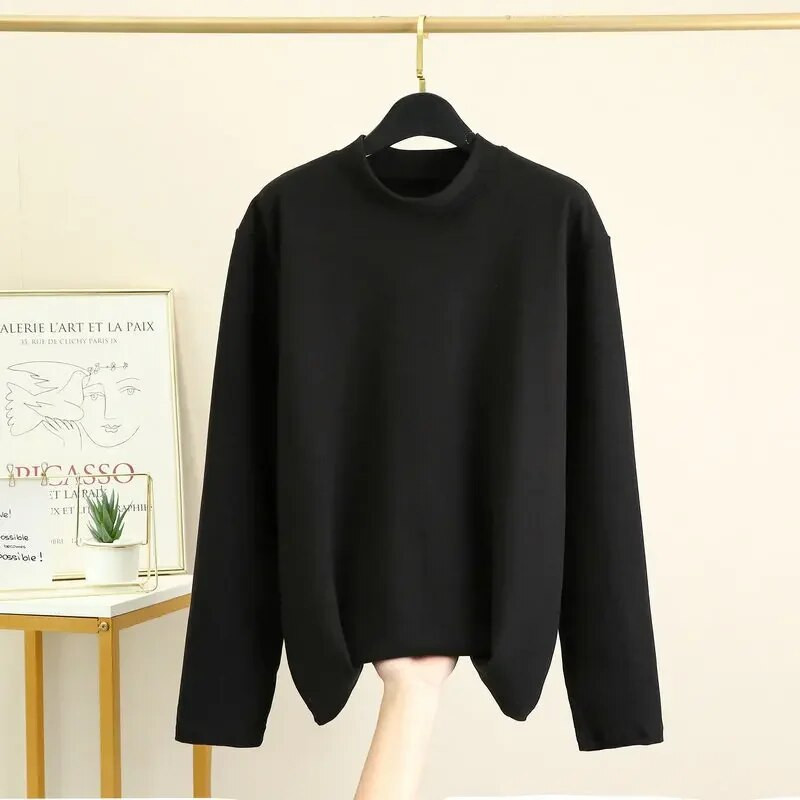 Jednobojna donja majica s polu visokim ovratnikom za muške obostrane plišane podebljane jesenske i zimske muške majice dugih rukava