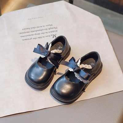 Jesenske cipele za djevojčice Black Mary Jane Modne svestrane kožne cipele s leptir-mašnom za princeze Dječje ravne cipele Dječje cipele na kuku i petlju