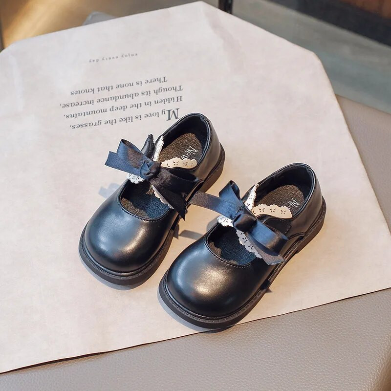 Jesenske cipele za djevojčice Black Mary Jane Modne svestrane kožne cipele s leptir-mašnom za princeze Dječje ravne cipele Dječje cipele na kuku i petlju