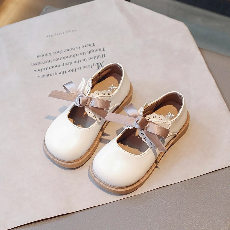 Jesenske cipele za djevojčice Black Mary Jane Modne svestrane kožne cipele s leptir-mašnom za princeze Dječje ravne cipele Dječje cipele na kuku i petlju