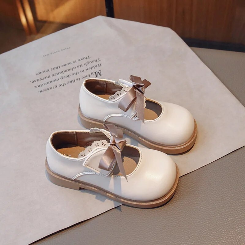 Jesenske cipele za djevojčice Black Mary Jane Modne svestrane kožne cipele s leptir-mašnom za princeze Dječje ravne cipele Dječje cipele na kuku i petlju