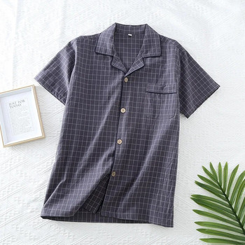 Άνοιξη/Καλοκαίρι καρό σχέδιο Ανδρικές πιτζάμες Τοπ κοντομάνικο βαμβακερό φαρδύ πουκάμισο Ζακέτα για το σπίτι Ανδρικά ρούχα για ύπνο